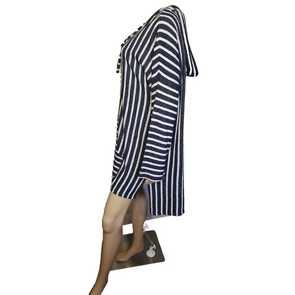 Soft Surroundings Size Large Offshore Hooded Tunic Cover Navy Blue White T45 - Picture 7 of 11